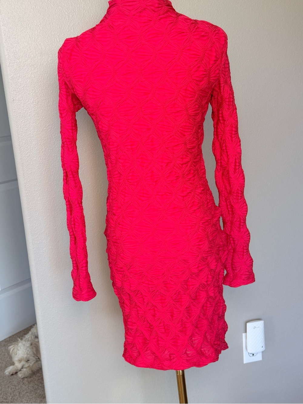 Anthropologie Maeve Long Sleeve Scrunch Textured Mini Dress Pink size XS - Picture 3 of 11